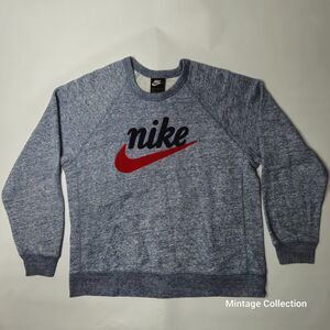 NIKE Heritage Pullover Crewneck Sweatshirt Blue Heather Retro Rug Print Size L